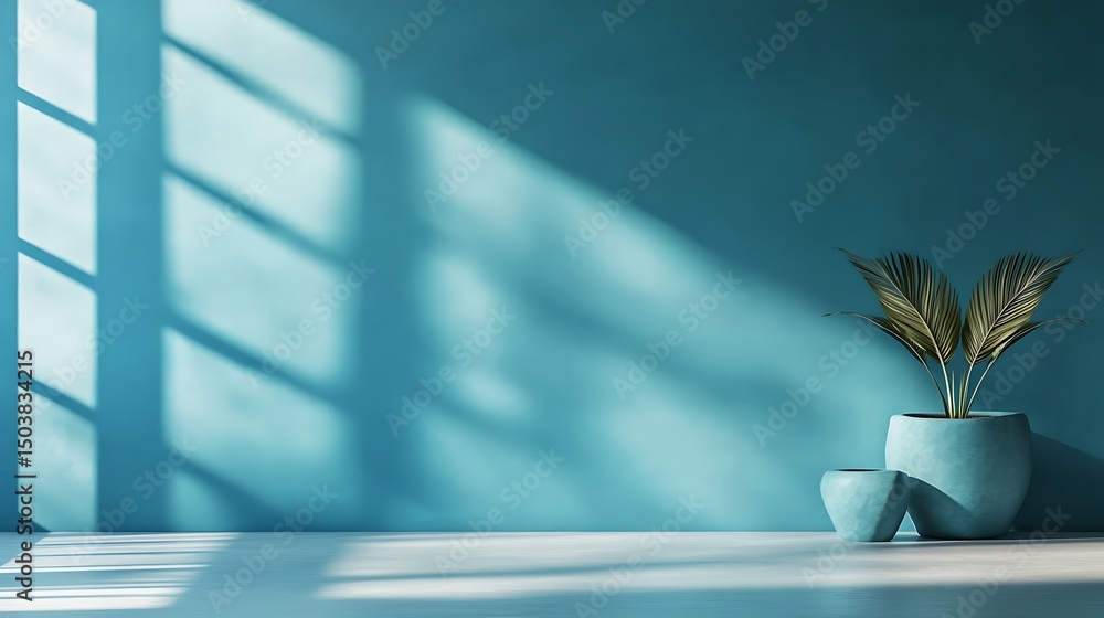 Poster 3d rendering of minimal geometric forms. blue podium for your design