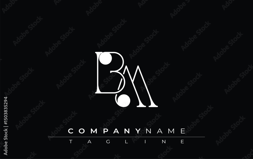 Poster bm typography logo design. stylish monogram design depiction featuring the letters b and m combined 