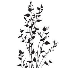 Small leaf plant silhouette pattern wallpaper. Black and white. minimal artwork. simple template. tattoo design. card and package. Vector illustration.