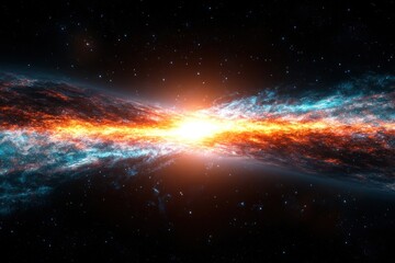 Fototapeta premium Dynamic Orange And Blue Nebulae Converging In Dark Space