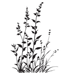 Small leaf plant silhouette pattern wallpaper. Black and white. minimal artwork. simple template. tattoo design. card and package. Vector illustration.