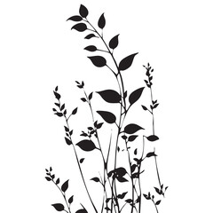 Small leaf plant silhouette pattern wallpaper. Black and white. minimal artwork. simple template. tattoo design. card and package. Vector illustration.