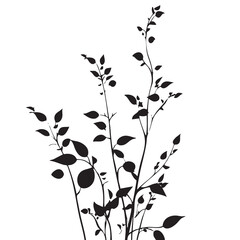 Small leaf plant silhouette pattern wallpaper. Black and white. minimal artwork. simple template. tattoo design. card and package. Vector illustration.