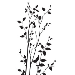 Small leaf plant silhouette pattern wallpaper. Black and white. minimal artwork. simple template. tattoo design. card and package. Vector illustration.