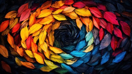 Dynamic Swirling Autumn Leaves in a Dark Vortex