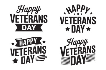 Fototapeta premium Black veteran's day lettering set, vector illustration, 