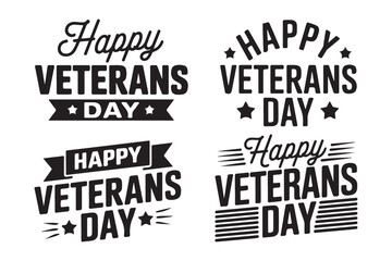 Fototapeta premium Black veteran's day lettering set, vector illustration, 