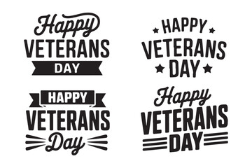 Fototapeta premium Black veteran's day lettering set, vector illustration, 