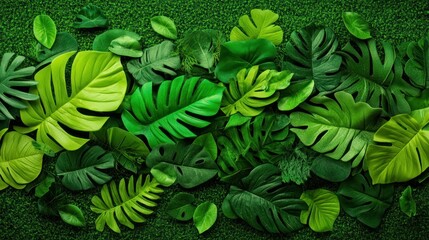 Lush Green Tropical Leaves on Sparkling Background