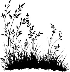 Small leaf plant silhouette pattern wallpaper. Black and white. minimal artwork. simple template. tattoo design. card and package. PNG tranparent.