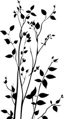 Small leaf plant silhouette pattern wallpaper. Black and white. minimal artwork. simple template. tattoo design. card and package. PNG tranparent.