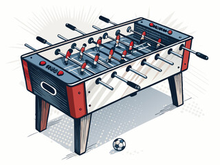 Design a bold vector illustration of a foosball table, featuring thick outlines and miniature players.  Include realistic details.