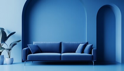 blue sofa in the blue room, 3d rendering, 3d illustration