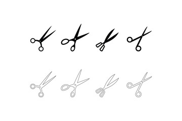 Extensive Black Scissors Silhouette and Outline Icon Set Featuring Diverse Blade Styles and Handle Designs Perfect for Design Elements and Background Patterns