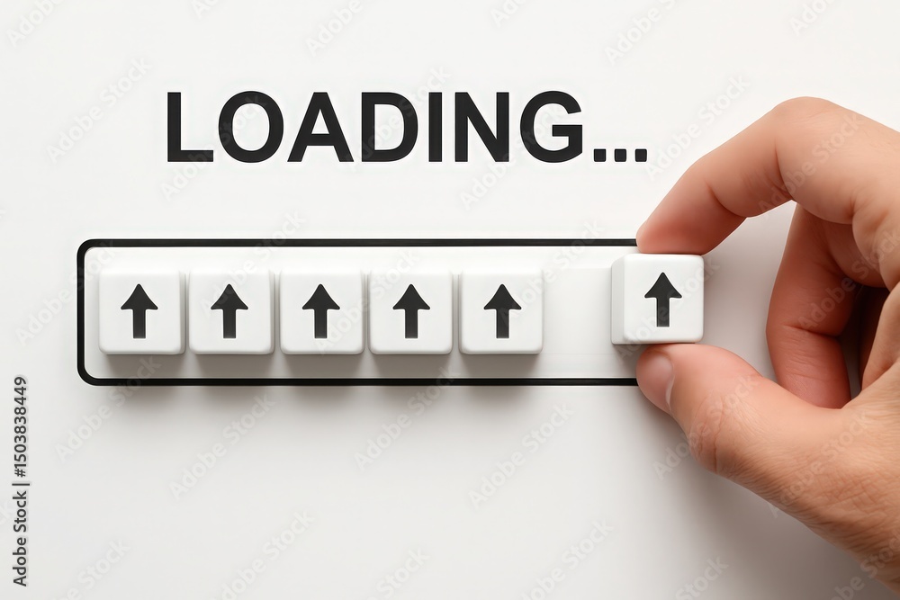 Poster loading progress bar with upward arrows symbolizing advancement and digital transformation