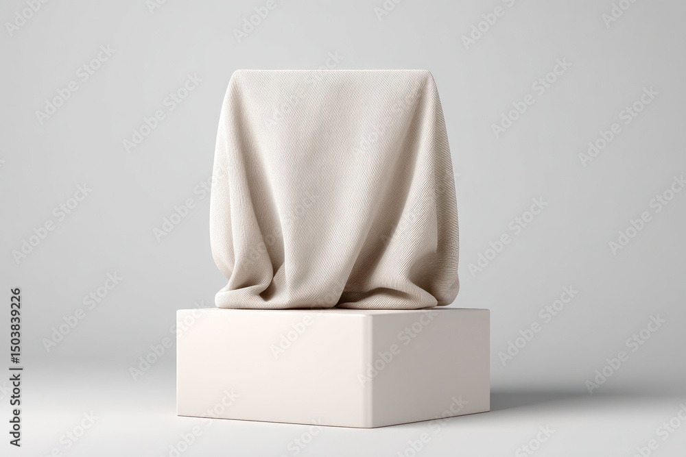 Poster simple 3d wool podium mockup, designed with smooth wool fabric for minimal product display.