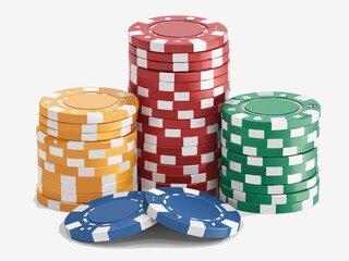Create a vector illustration of bold-stroked, stacked poker chips in a 'C' shape.  Include realistic shadows and highlights.