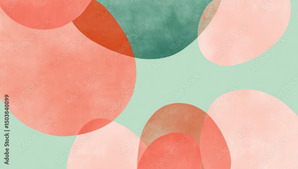 Poster muted coral and pink ovals gracefully merge on a soft mint background, creating an abstract yet harm