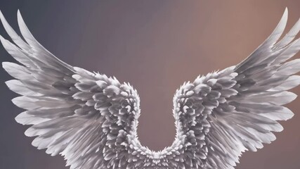 Aerial view of angelic white wings against a soft gradient background, evoking a serene, ethereal style, ideal for a spiritual-themed video. Live desktop wallpaper.
