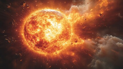 Obraz premium Cosmic Explosion of a Burning Planet