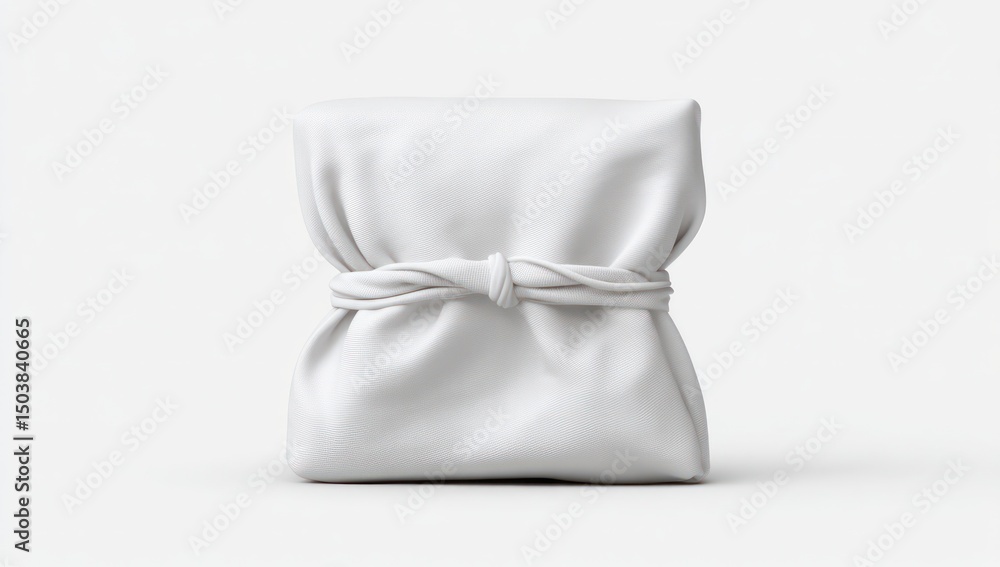 Poster 3d wool packaging mockup of a small wool item wrapped in fabric, featuring empty space for branding.