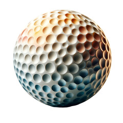 Abstract spherical object with textured surface and a pattern of depressions on black backdrop.