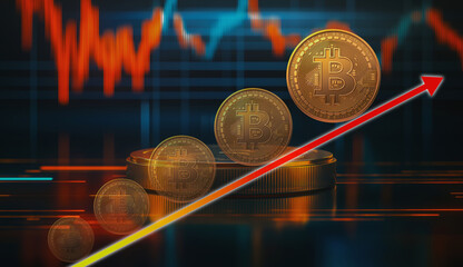 上昇するビットコインと上昇していくグラフ