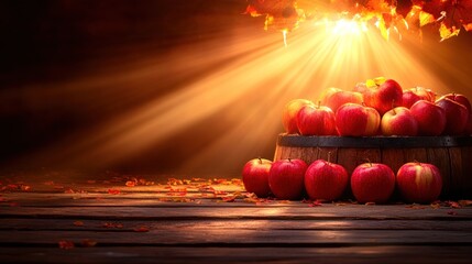 Red Apples in Wooden Bowl Autumn Still Life with Warm Lighting