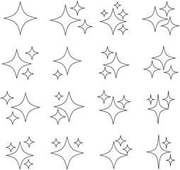 sparkle star icon set. simple star burst symbol. transparent png and vector illustration.