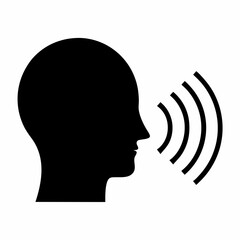 Silhouette head profile with sound waves icon