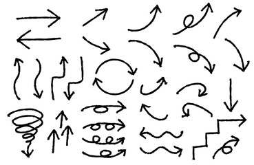 手書きの矢印のイラストセット　ベクター黒