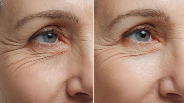 Rejuvenation: Before and After: A split-screen comparison showcasing the dramatic transformation of mature skin.