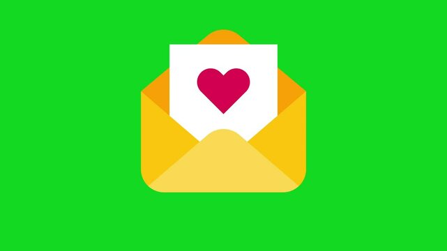 Love message animation concept on a green screen background