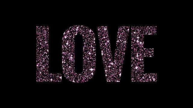 Love text with colorful glitter sparkles on black background