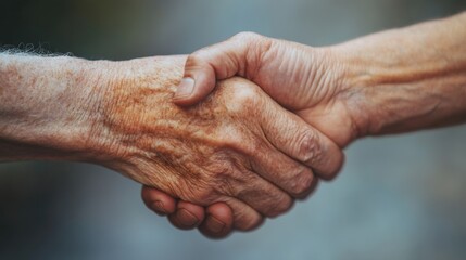 Fototapeta premium Closeup of an Elderly and Young Persons Hands Shaking in a Symbolic Gesture