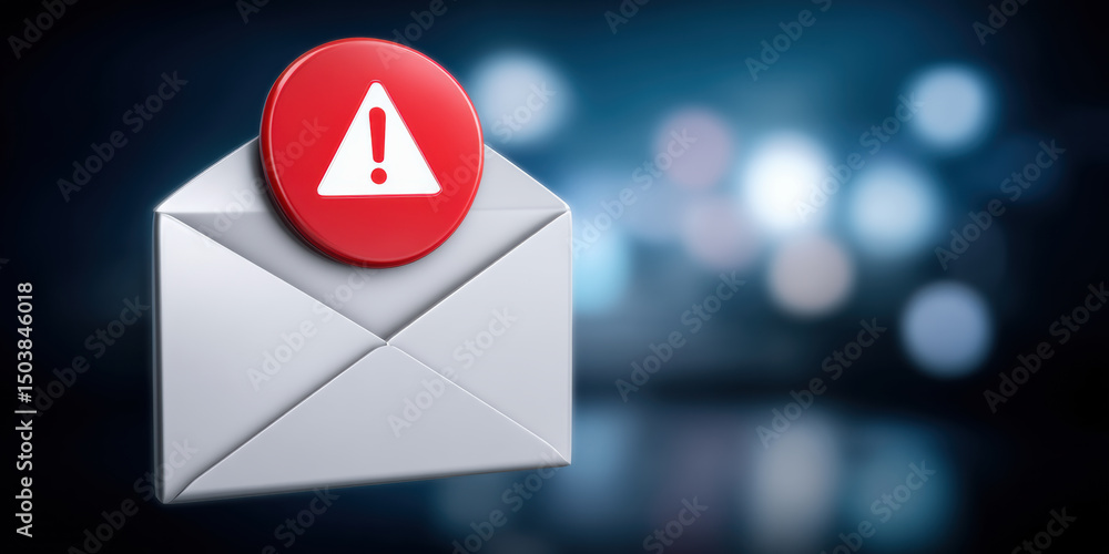 Poster phishing alert concept with envelope and red warning sign symbolizing email security threat and phis