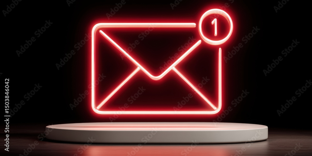 Poster new phishing email notification glowing in red neon light above platform alerting users to check mes