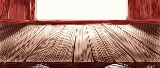 붉은 나무 바닥과 창문, 빈 공간의 디지털 페인팅