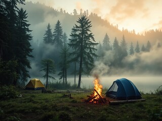 Golden Hour Forest Campsite