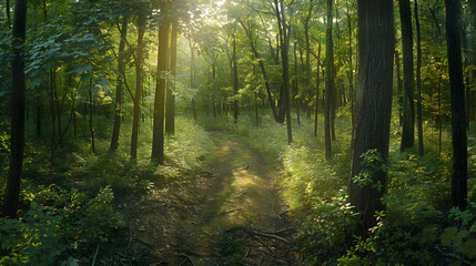 Tranquil Forest Trail Surrounded by Lush Greenery