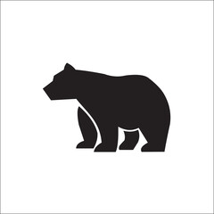 Vector illustration of big walking black bear. Monochrome art isolated on white background.