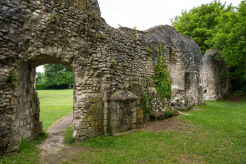 View to old historic walls and ruins in Lewes Priory, UK