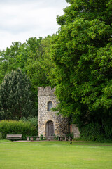 View to old historic tower in Lewes Priory, UK