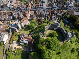 Beautiful aerial view to old historic medieval castle in green hill © Cavan