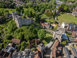 Beautiful aerial view to old historic medieval castle in green hill © Cavan
