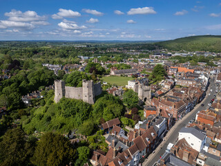 Beautiful aerial view to old historic medieval castle in green hill © Cavan