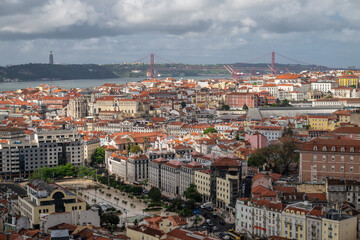 Obraz premium Beautiful view to old traditional buildings in downtown Lisbon
