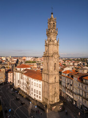 Fototapeta premium Beautiful aerial view to old historic Clerics Tower in downtown