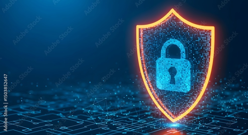 Poster digital security shield protecting your data in the cyber age – enhanced data protection strategies 