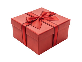 Obraz premium Red gift box with red ribbon isolated on transparent background